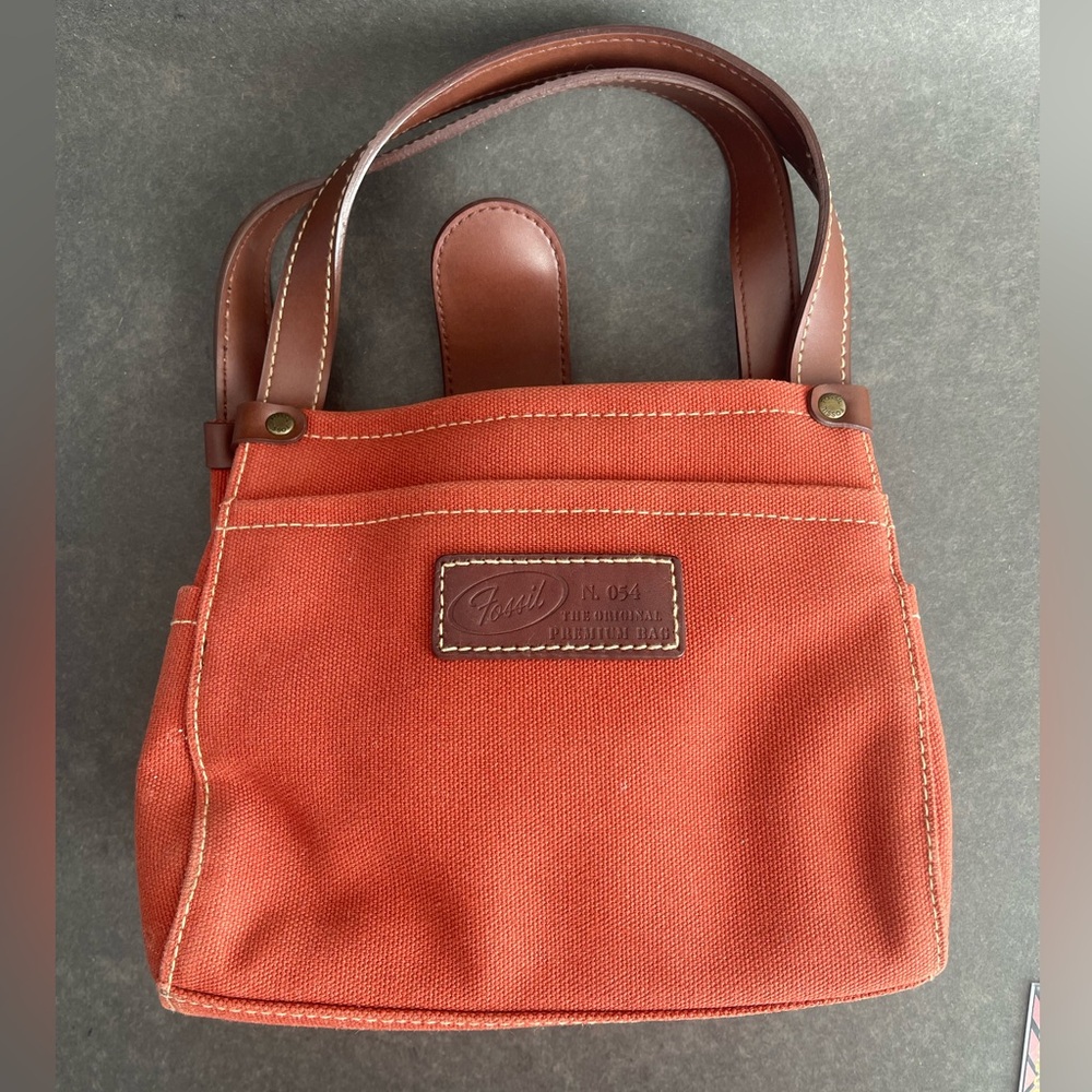 Fossil Original Premium No. 054 Voyages Canvas & Leather Purse Vintage Orange